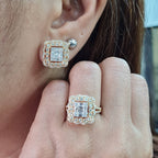 Classic Cushion Wave Halo Golden Diamond Jewelry Set 14K