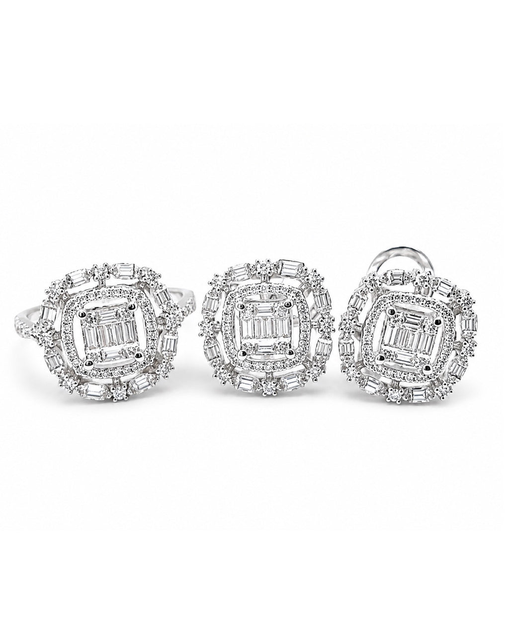Classic Cushion Double Halo Paved Diamond Jewelry Set 14K