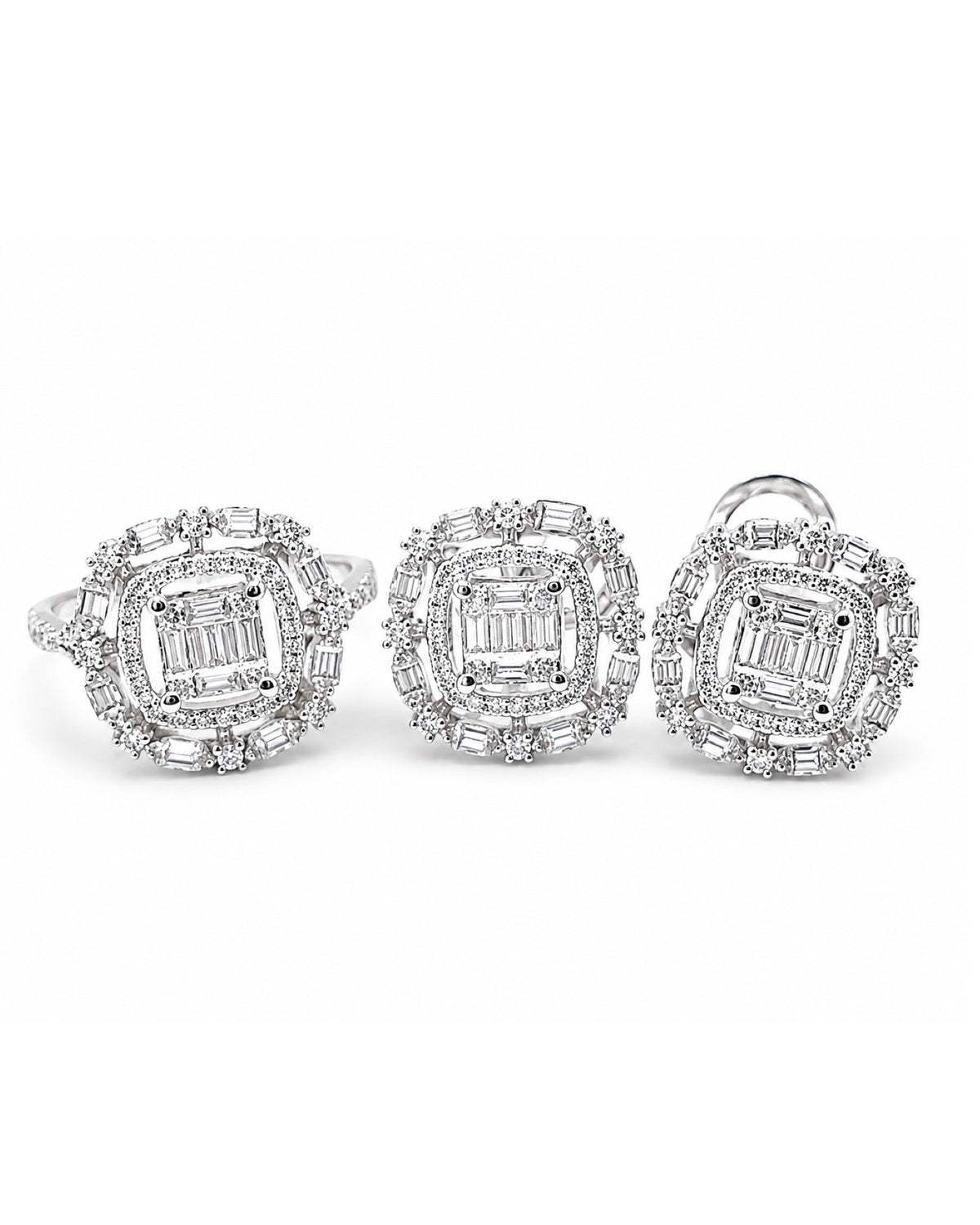 Classic Cushion Double Halo Paved Diamond Jewelry Set 14K