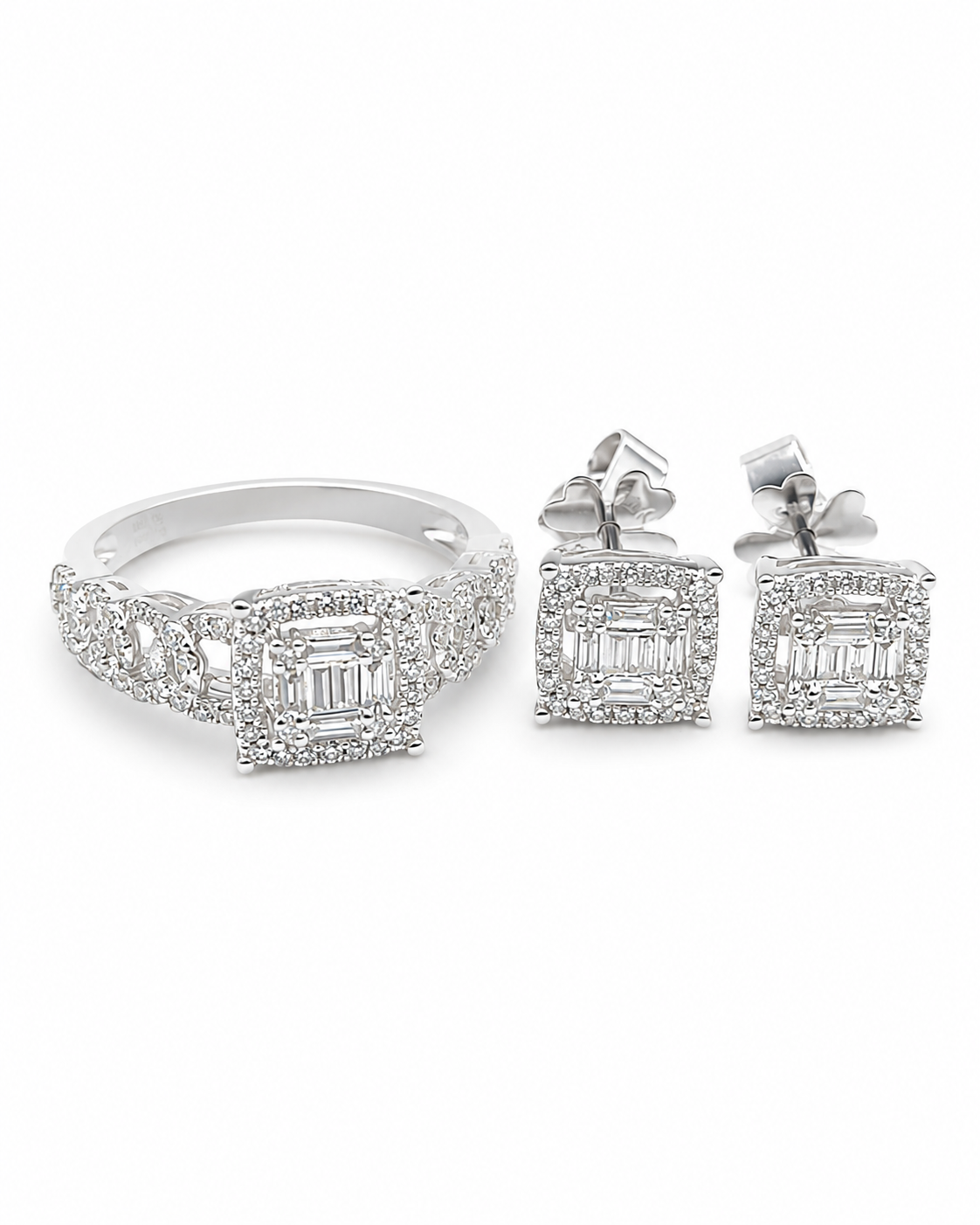 Classic Cushion Chain Pave Diamond Jewelry Set 14K
