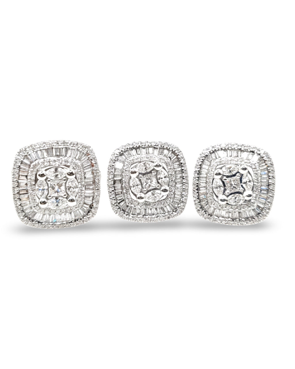Classic Cushion Invisible Setting Stud Diamond Jewelry Set 14K