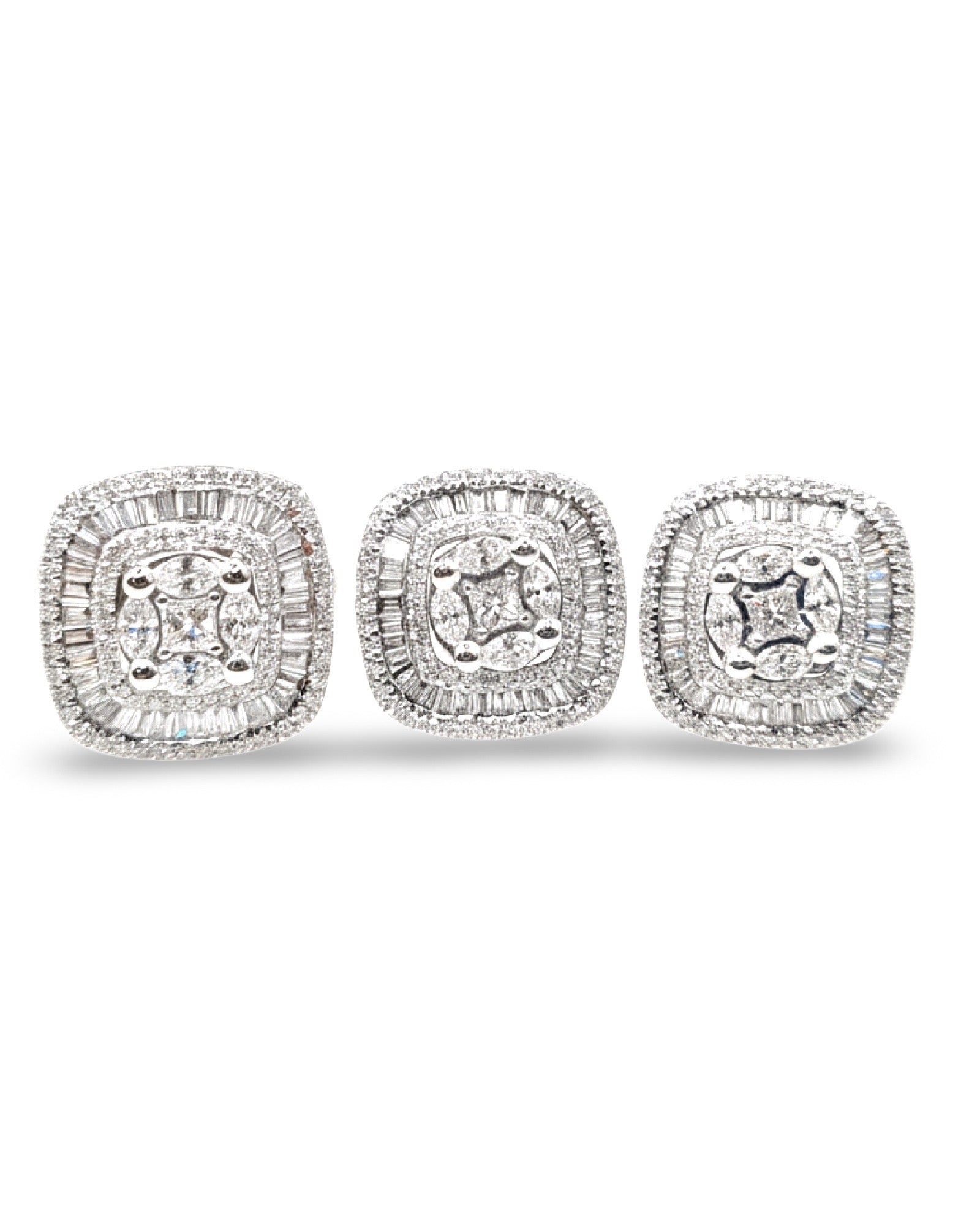 Classic Cushion Invisible Setting Stud Diamond Jewelry Set 14K