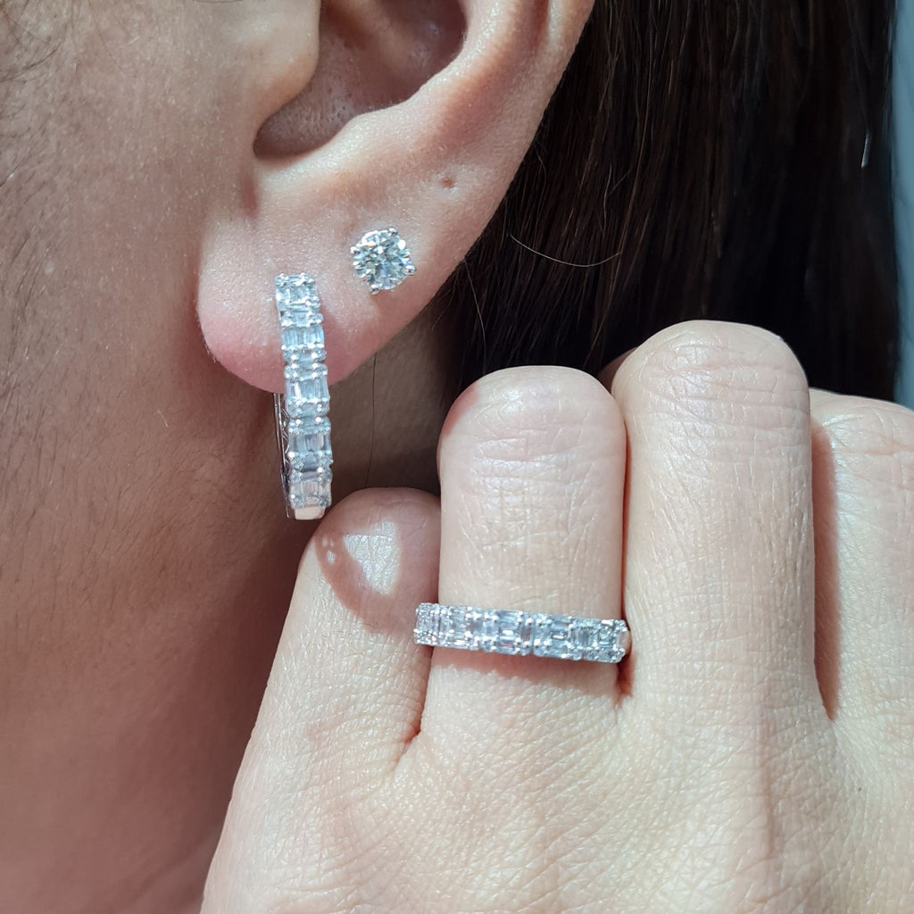 Classic Hoop Emerald Baguette Diamond Jewelry Set 14K