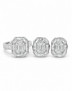 Classic Emerald Piecut Invisible Setting Diamond Jewelry Set 14K