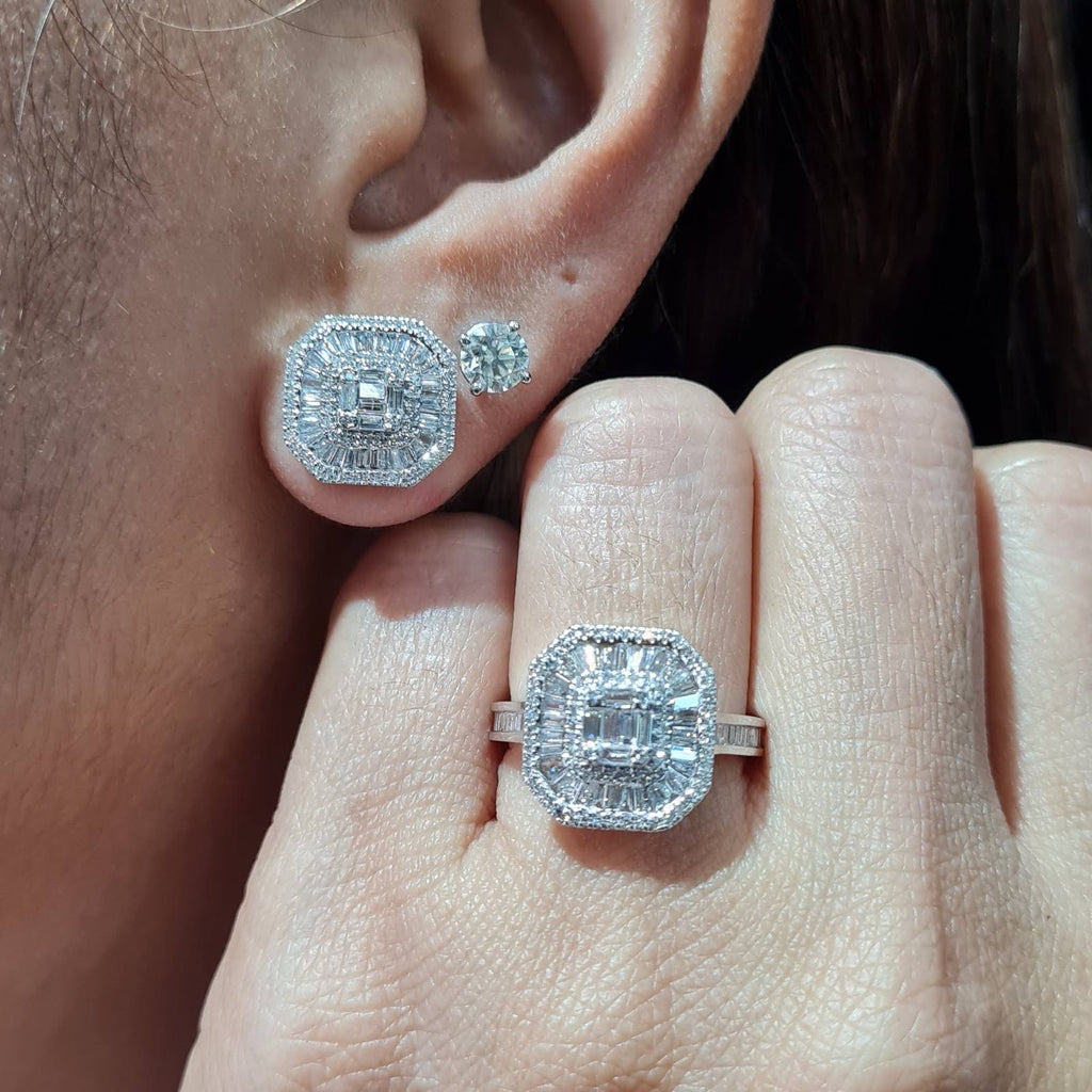 Classic Cushion Baguette Paved Diamond Jewelry Set 14K