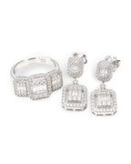Classic Emerald Halo Dangling Diamond Jewelry Set 14K