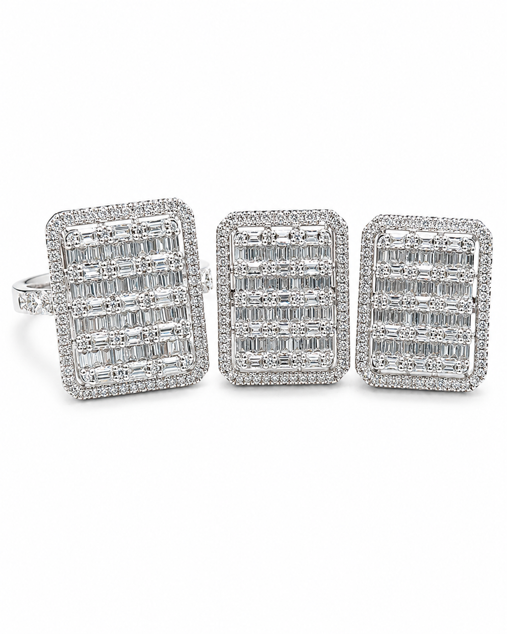 Classic Emerald Halo Baguette Statement Diamond Jewelry Set 14K