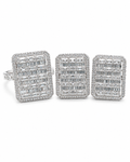 Classic Emerald Halo Baguette Statement Diamond Jewelry Set 14K