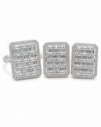 Classic Emerald Halo Baguette Statement Diamond Jewelry Set 14K