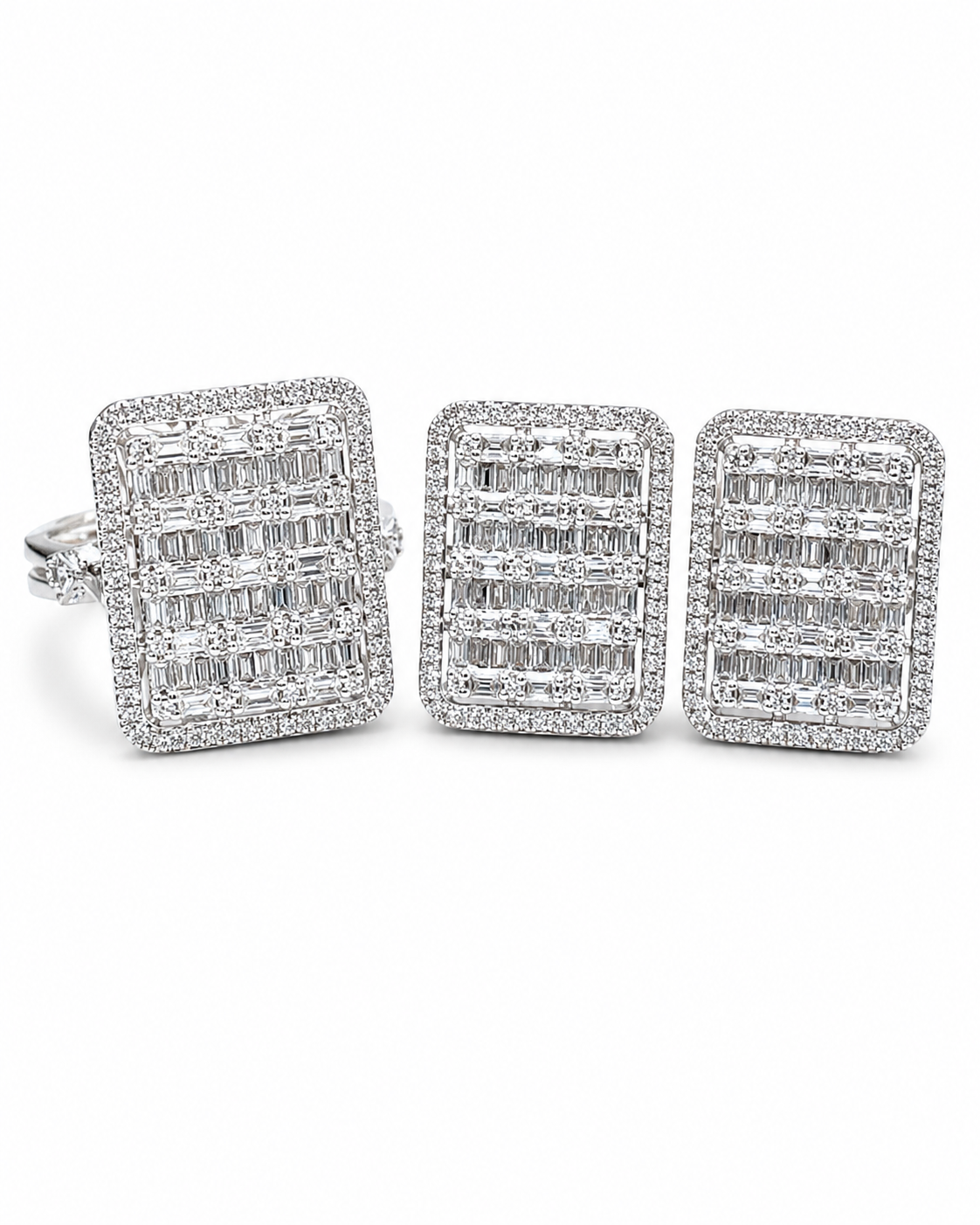 Classic Emerald Mirror Statement Diamond Jewelry Set 14K