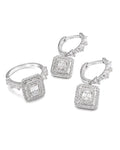 Classic Emerald Dangling Paved Hoop Diamond Jewelry Set 14K