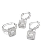 Classic Emerald Dangling Paved Hoop Diamond Jewelry Set 14K