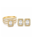 Classic Emerald Halo Twin Ring Diamond Jewelry Set 14K