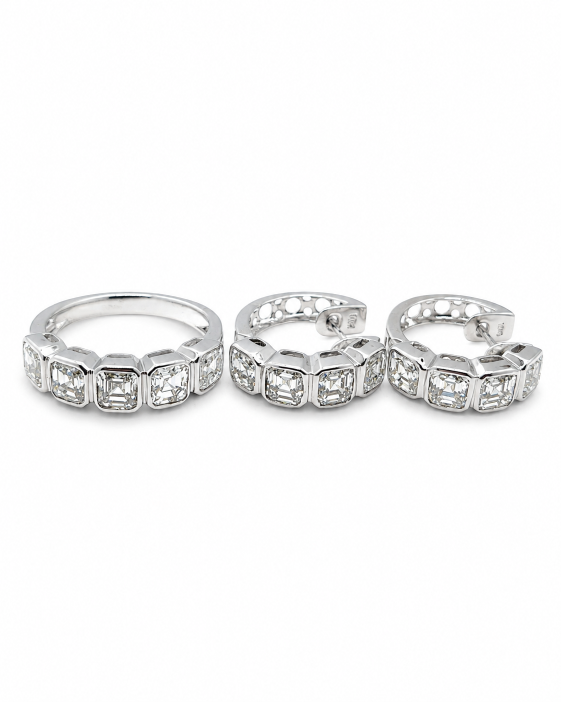 Asscher Solitaire Classic Hoop Diamond Jewelry Set 18K
