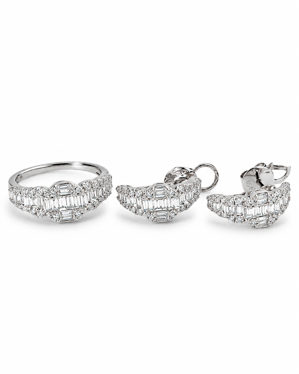 Classic Hoop Half Eternity Baguette Creolle Diamond Jewelry Set 18K