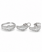 Classic Hoop Half Eternity Baguette Creolle Diamond Jewelry Set 18K