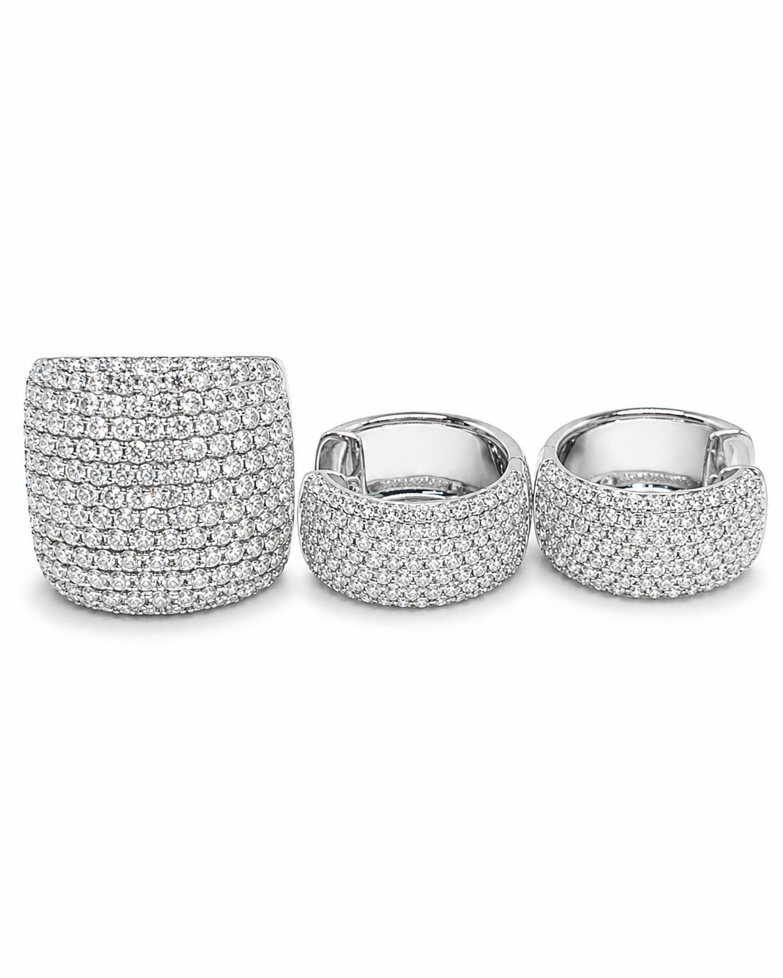 Classic Hoop Round Chunky Paved Statement Hoop Diamond Jewelry Set 14K
