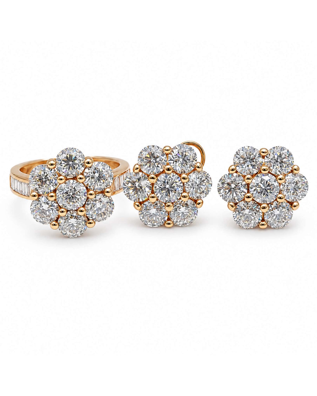 10.50cts Classic Round Floral Rosegold Stud Diamond Jewelry Set 18K GIA