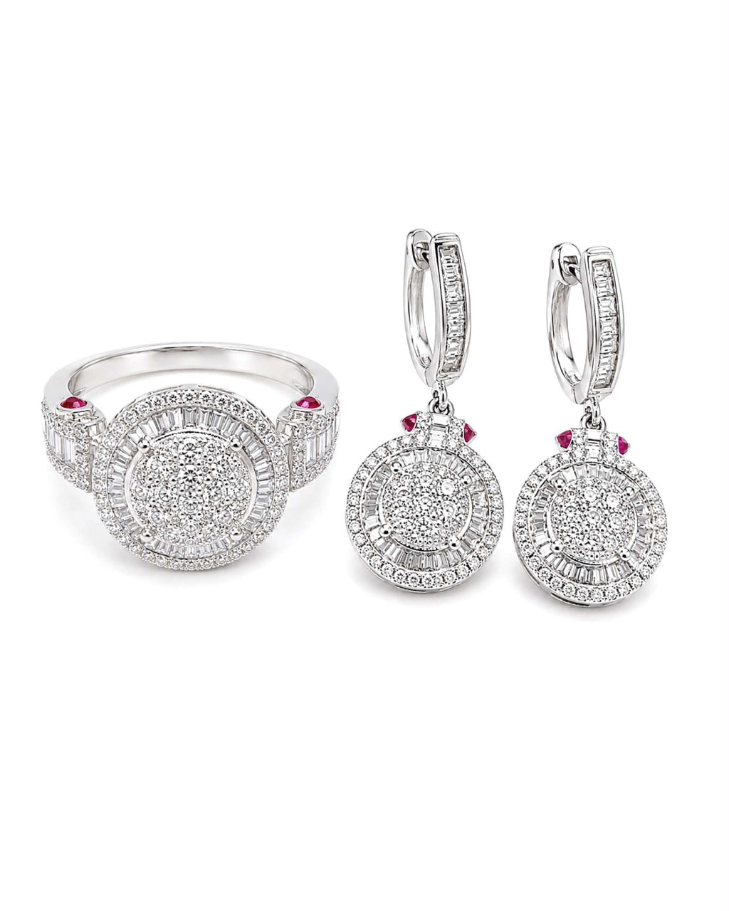 Z Classic Round Paved Dangling Hoop Diamond Jewelry Set 14K