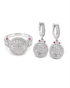 Z Classic Round Paved Dangling Hoop Diamond Jewelry Set 14K
