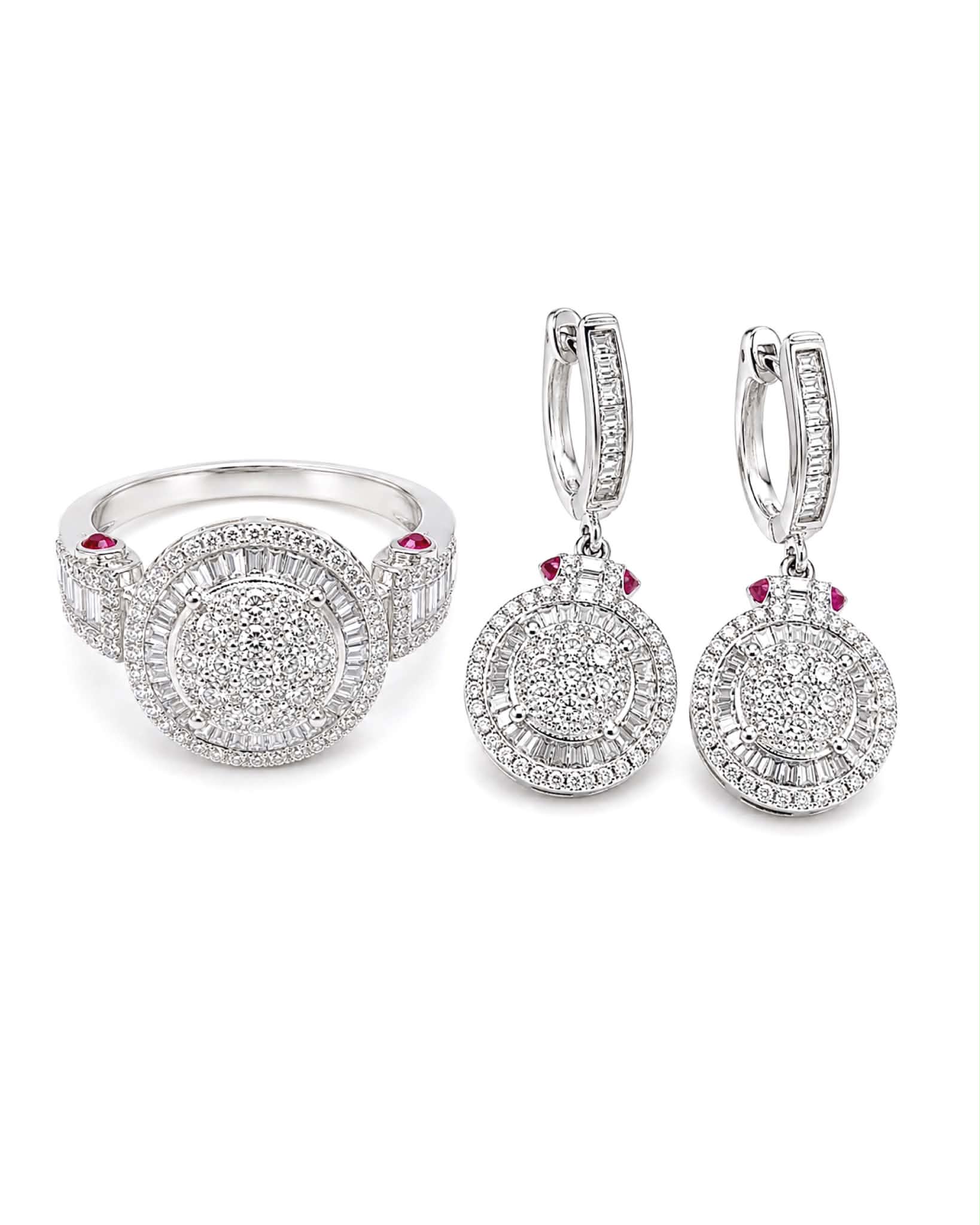 Z Classic Round Paved Dangling Hoop Diamond Jewelry Set 14K