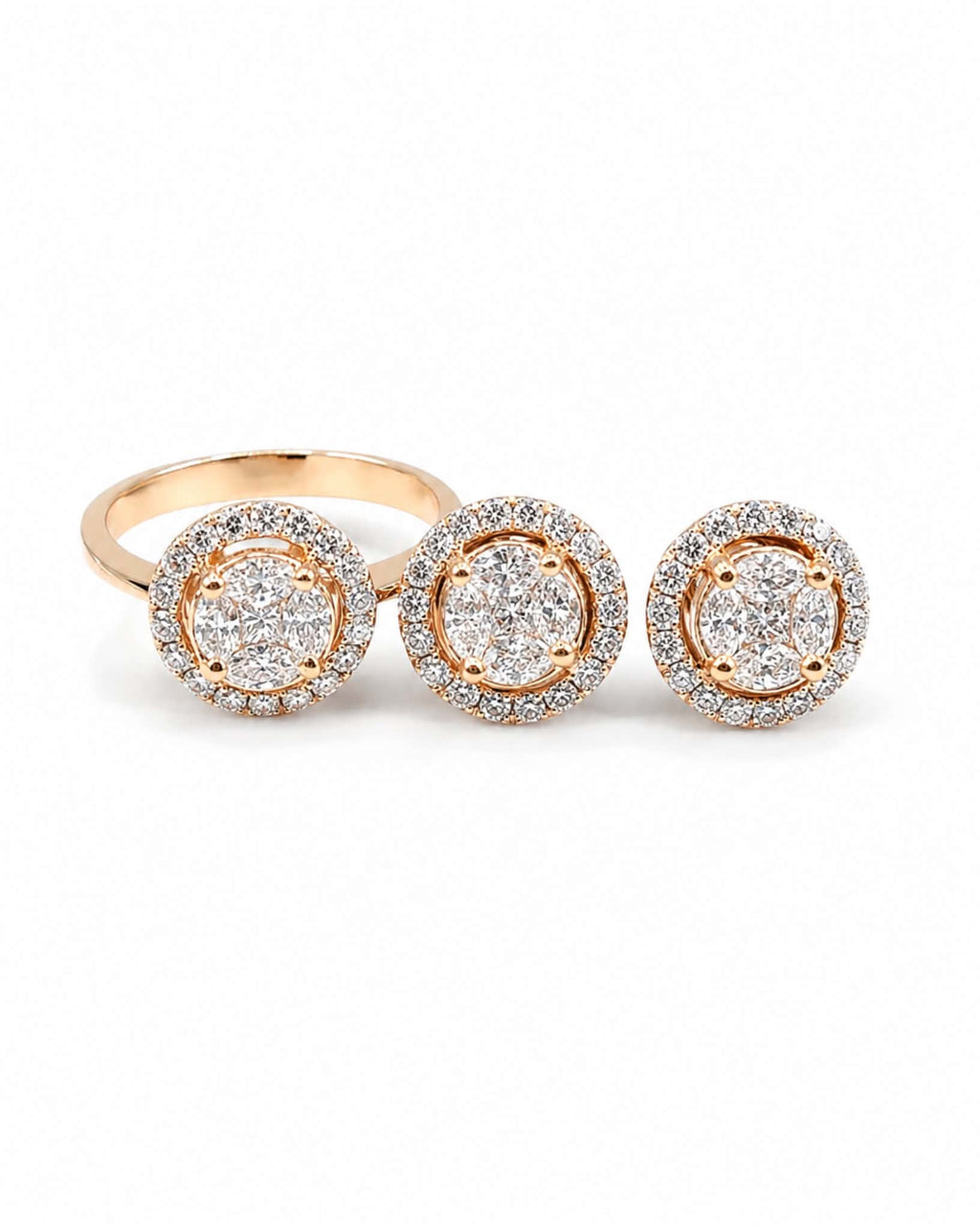 Classic 5ct Face Round Halo Invisible Setting Diamond Jewelry Set 18K