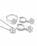 Z Classic Round Clover Dangling Hoop Diamond Jewelry Set 18K