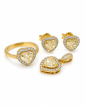 Classic Heart 6.20cts Solitaire Halo Golden Stud Diamond Jewelry Set 14K
