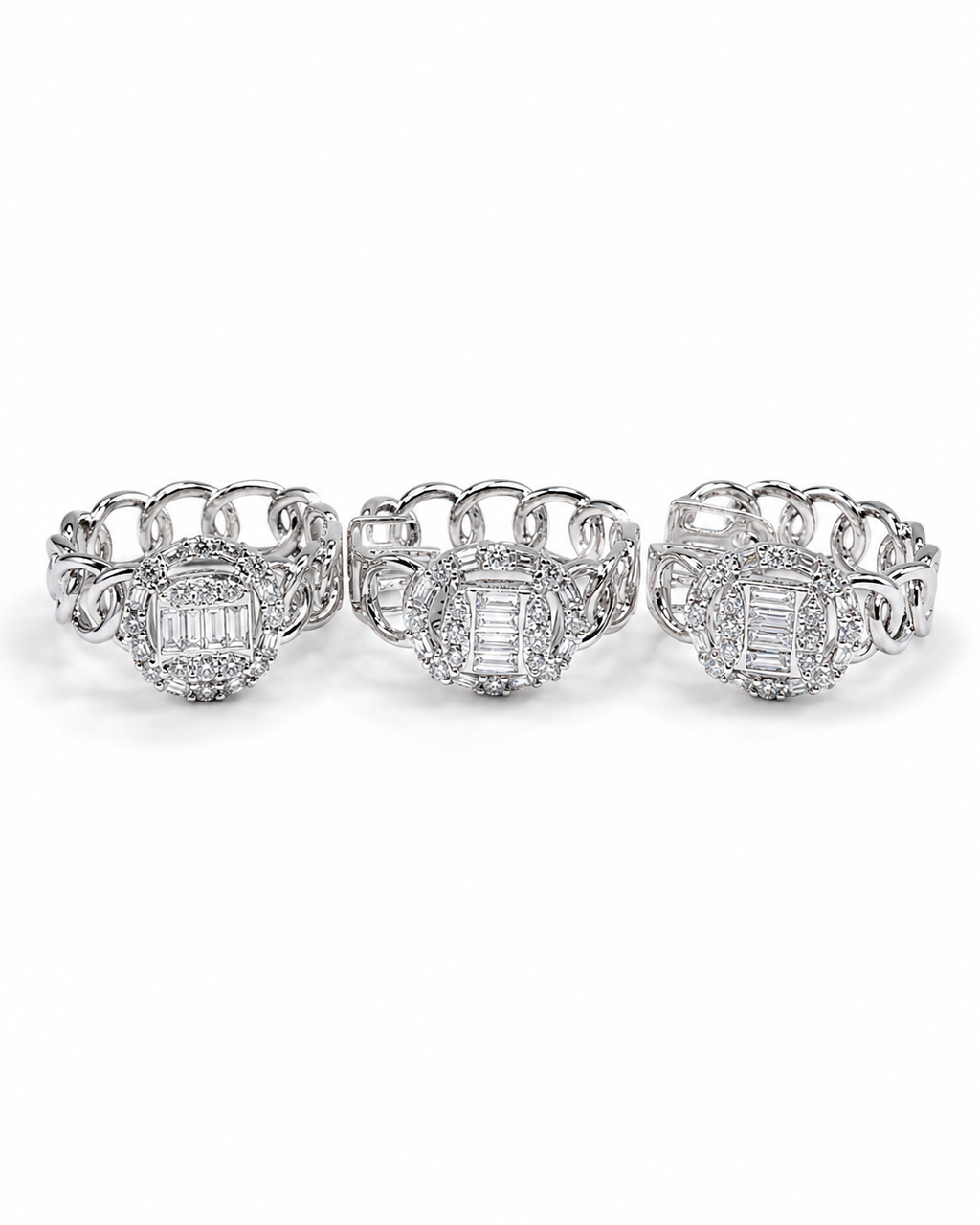 Classic Oval Halo Baguette Chain Hoop Diamond Jewelry Set 18K
