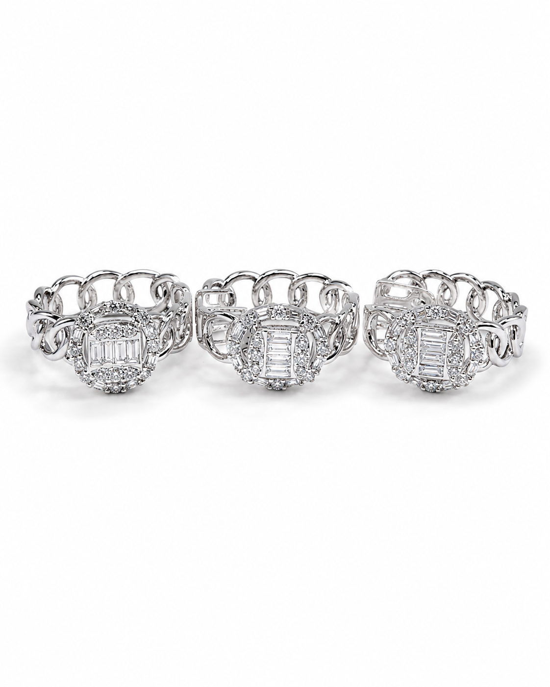 Classic Oval Halo Baguette Chain Hoop Diamond Jewelry Set 18K
