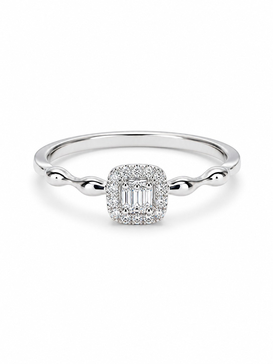 Classic Cushion Baguette Diamond Ring 14K
