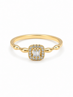 Classic Cushion Baguette Golden Diamond Ring 14K