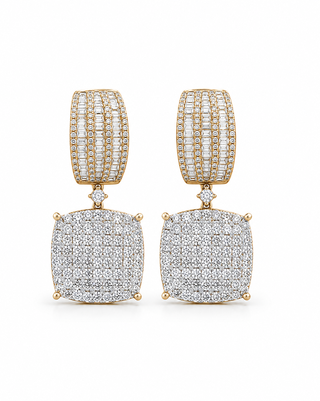 Golden Classic Cushion Paved Dangling Millionaire’s Diamond Jewelry Set 14K