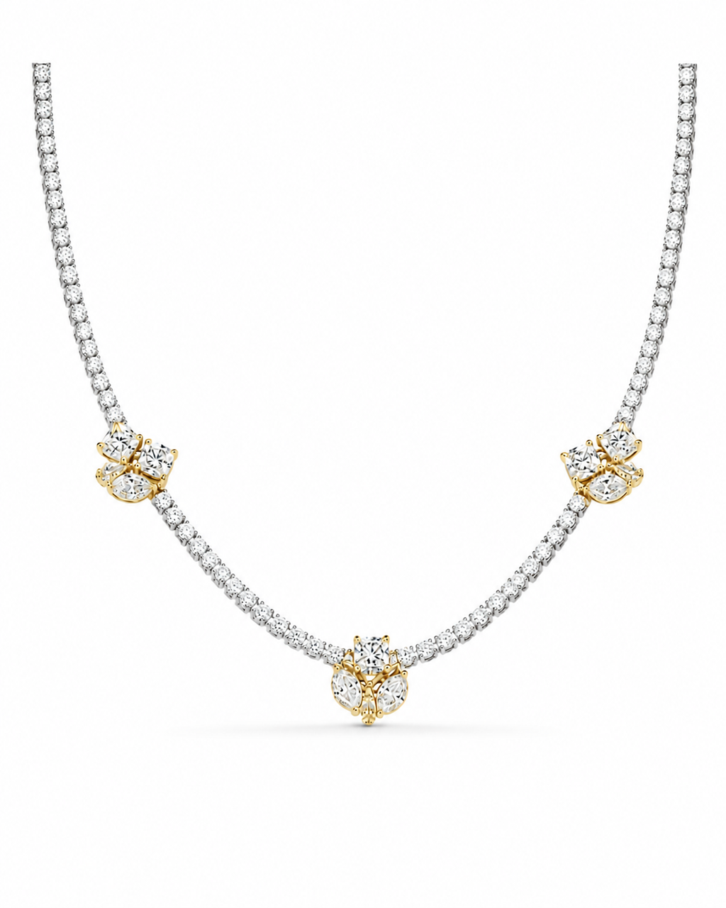 Classic Pear Marquise Square Cluster Solitiare Station Pave Diamond Necklace 14K