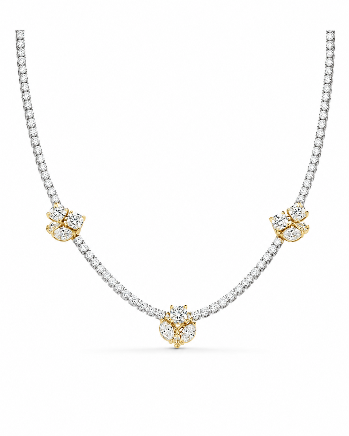 Classic Pear Marquise Square Cluster Solitiare Station Pave Diamond Necklace 14K