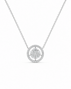Classic Round Halo Diamond Necklace 18K