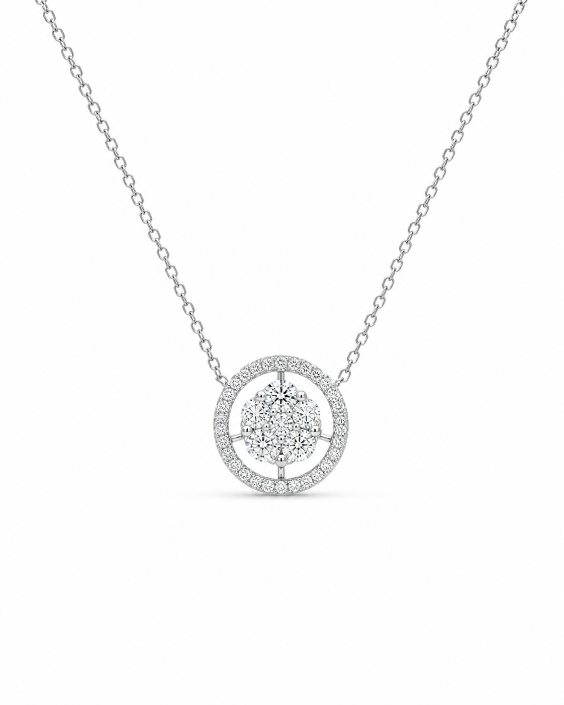 Classic Round Halo Diamond Necklace 18K