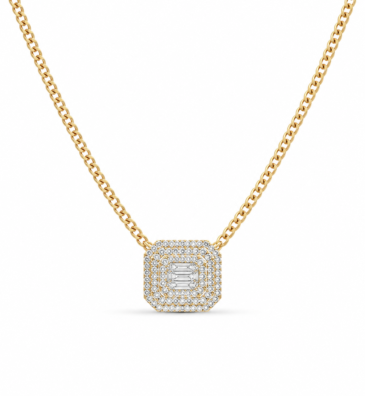 Classic Emerald Golden Cuban Chain Diamond Necklace 14K