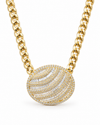 Classic Oval Baguette Cuban Chain Diamond Necklace 14K