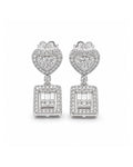 Classic Heart Square Halo Dangling Diamond Earrings 14K