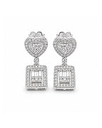 Classic Heart Square Halo Dangling Diamond Earrings 14K
