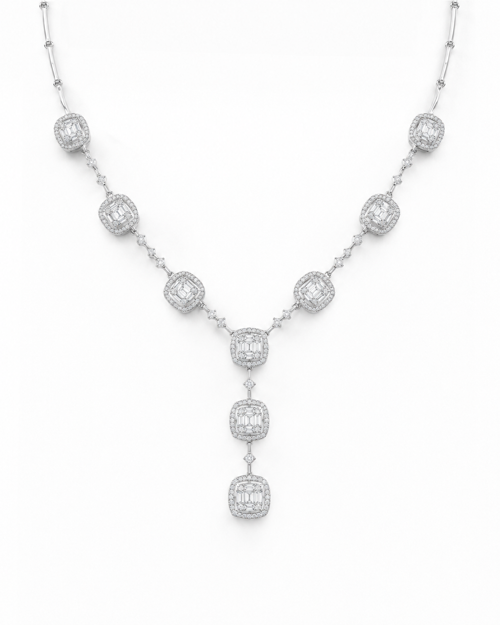 Classic Cushion Drop Statement Diamond Necklace 14K