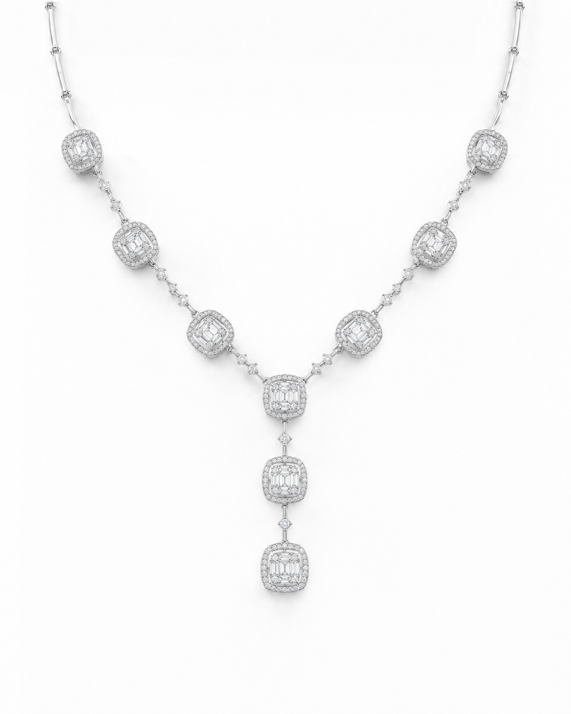 Classic Cushion Drop Statement Diamond Necklace 14K