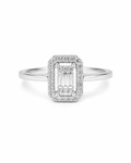 Classic Emerald Halo Baguette Diamond Ring 18K