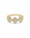 Classic Golden Trio Clover Beaded Diamond Ring 14K