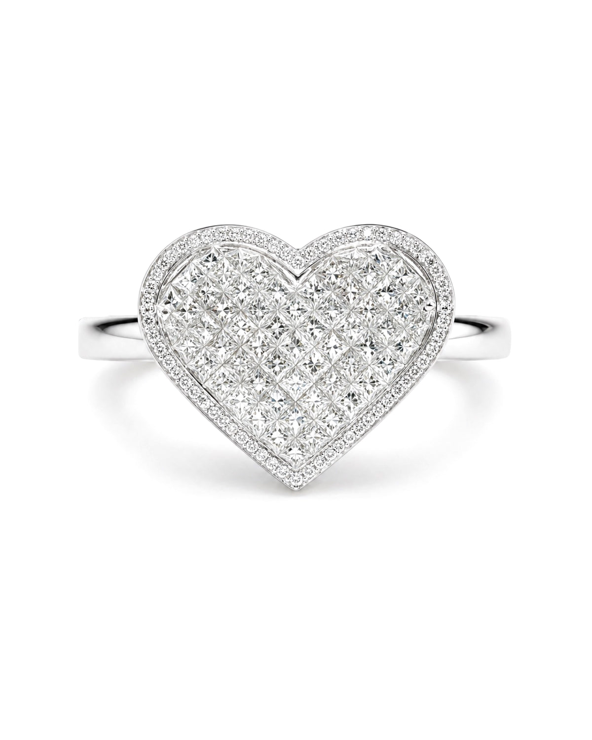 Classic Heart Cage Invisible Setting Paved Diamond Ring 18K