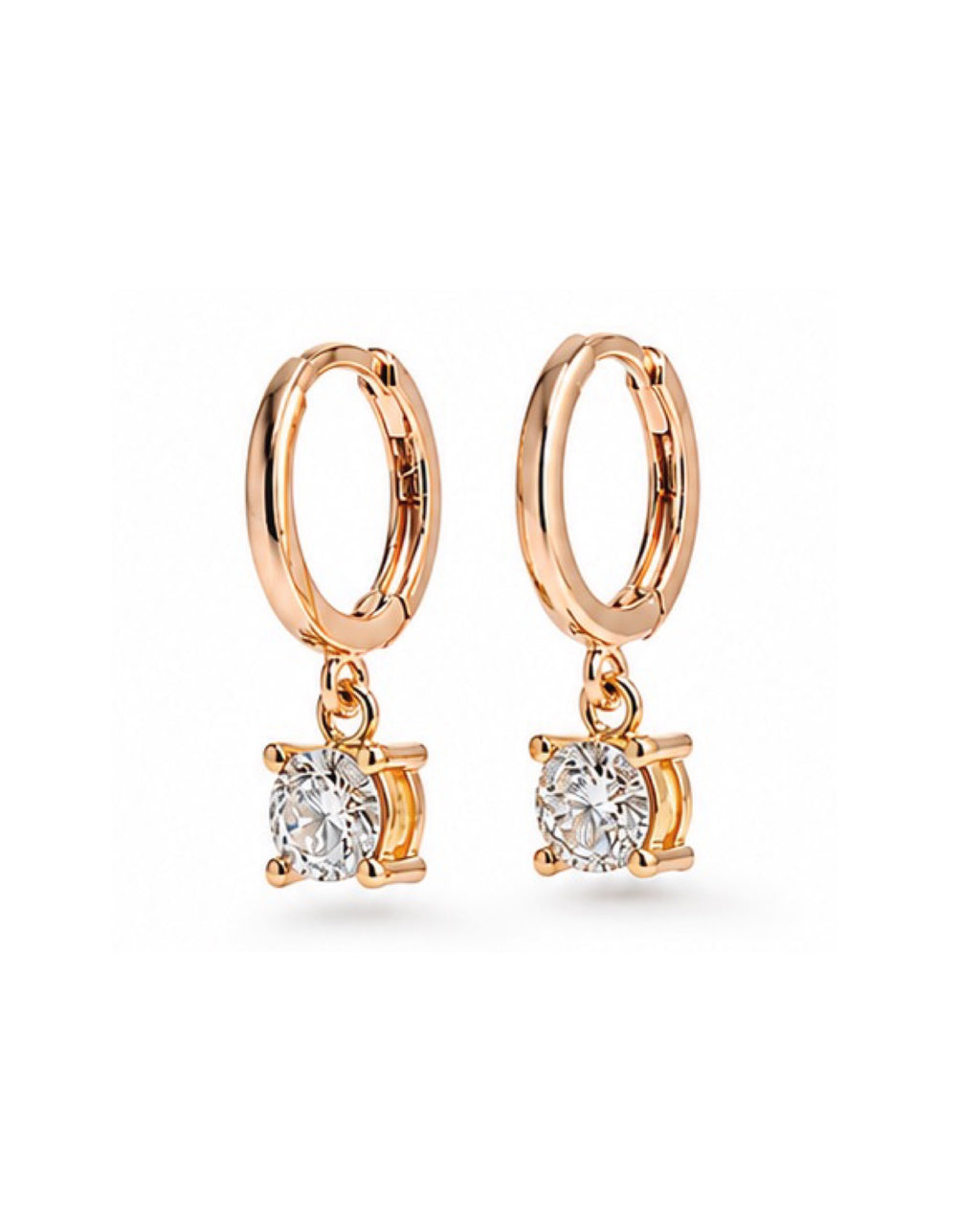Classic Golden Round Hoop Dangling Diamond Earrings 14K