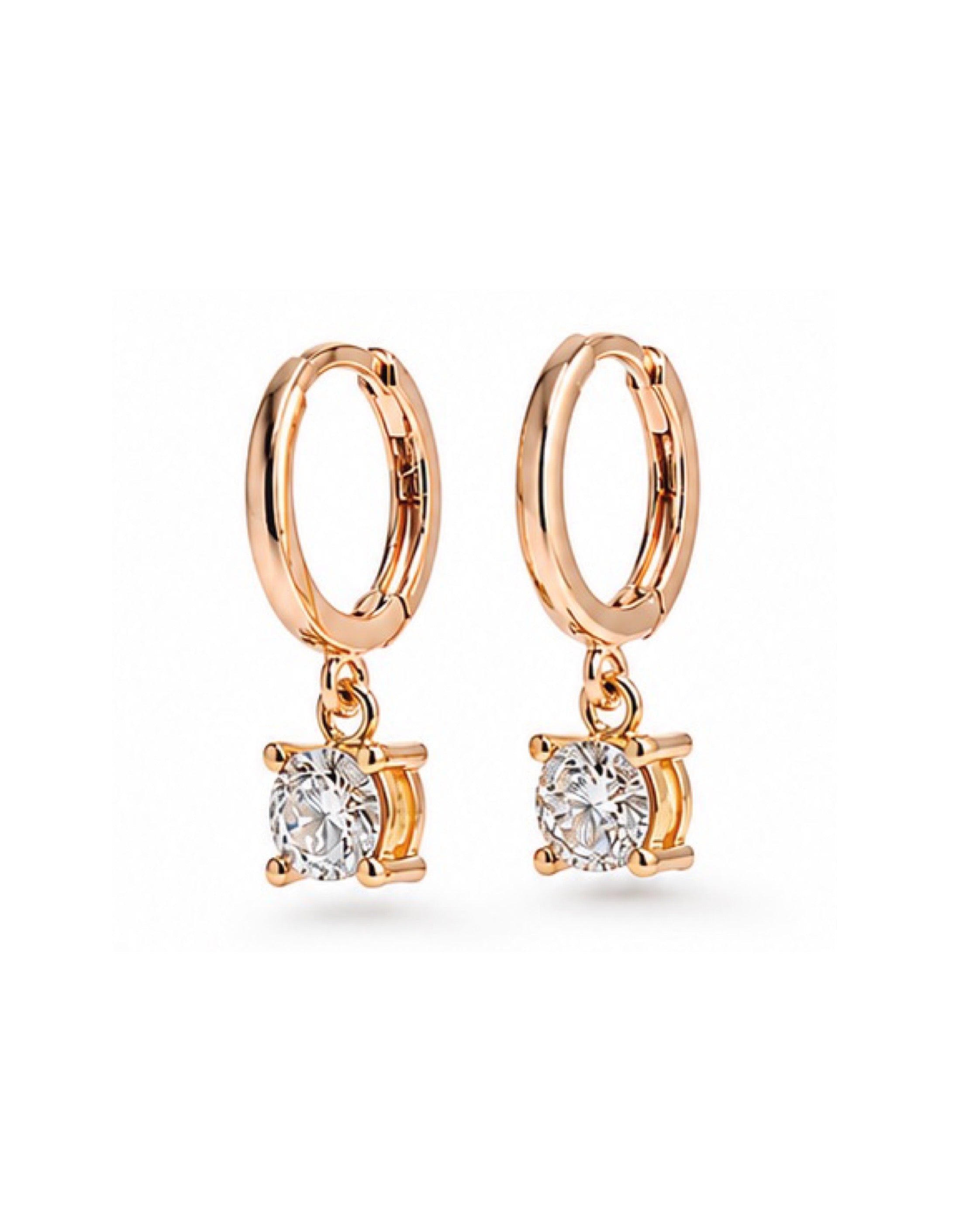 Classic Golden Round Hoop Dangling Diamond Earrings 14K