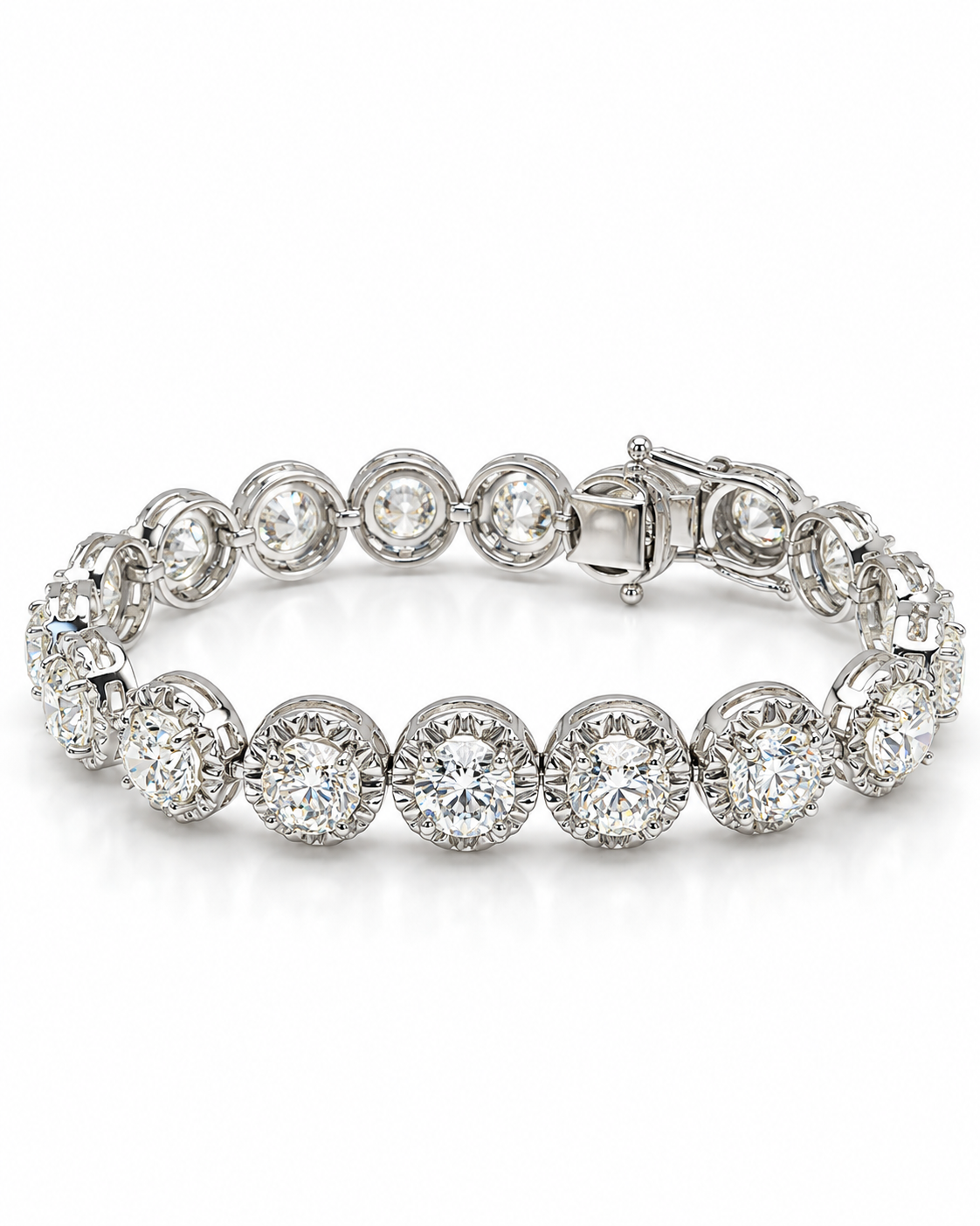 Classic 18.10CTW Round Tennis Solitaire Diamond Bracelet 14K GIA Certified