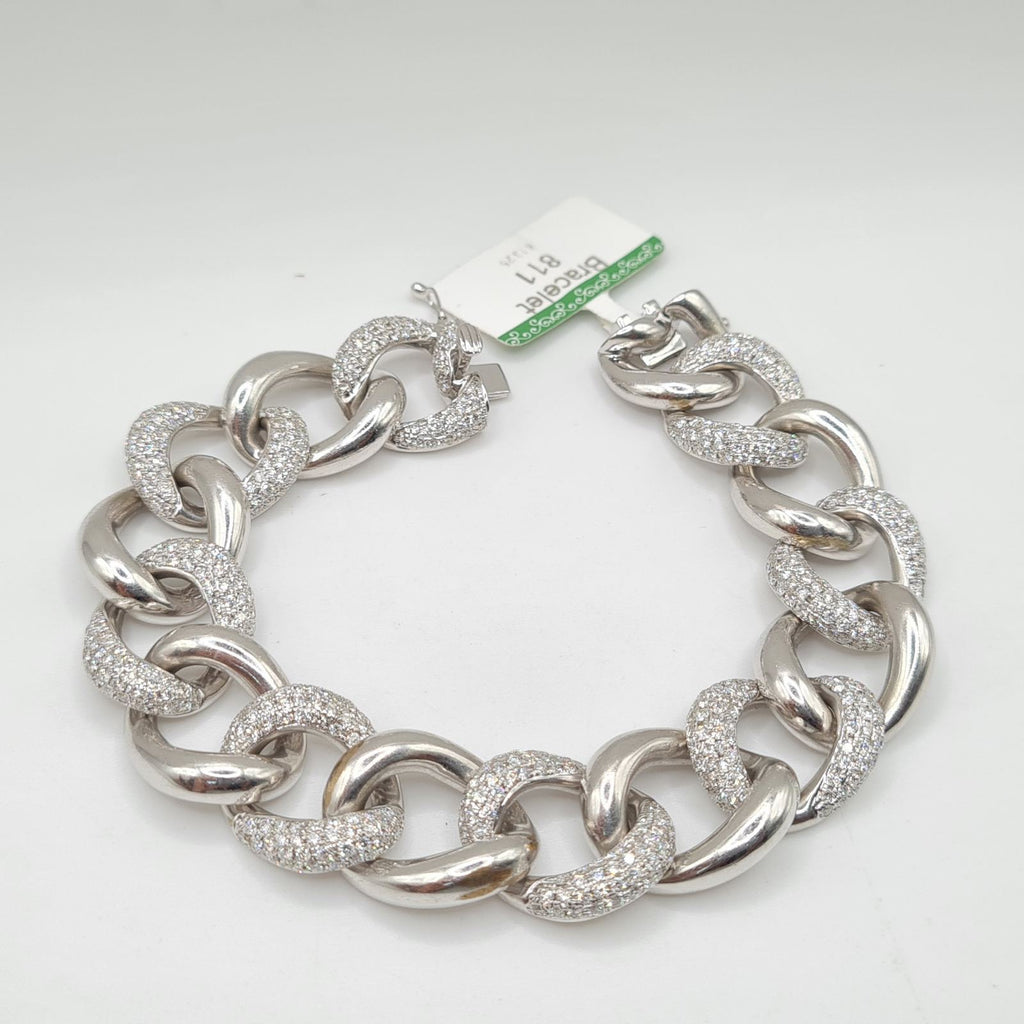 Cuban Linked Paved Diamond Bracelet 14K